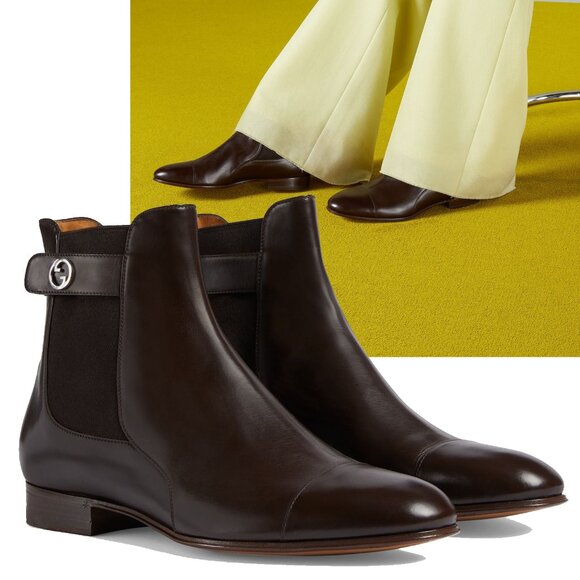 GUCCI BOOTS MENS BLONDIE BUCKLE CHELSEA LEATHER ANKLE BOOTIES sz 10 10.5